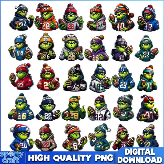 Grinch Boy NFL Football Bundle Design PNG, NFL Teams PNG, nfl season png