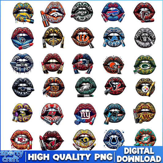 Lipstick Vintage NFL Bundle PNG, NFL Teams Logo PNG, nfl season png