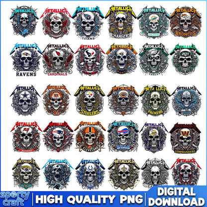 Skull Metallica NFL Teams Logos Bundle PNG, NFL Football PNG, nfl teams png