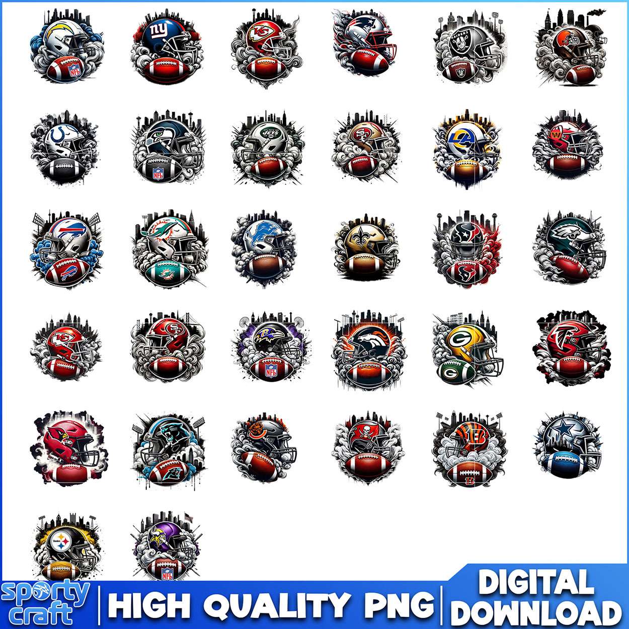 American Helmet NFL Football Bundle PNG, NFL Teams PNG, nfl logo png