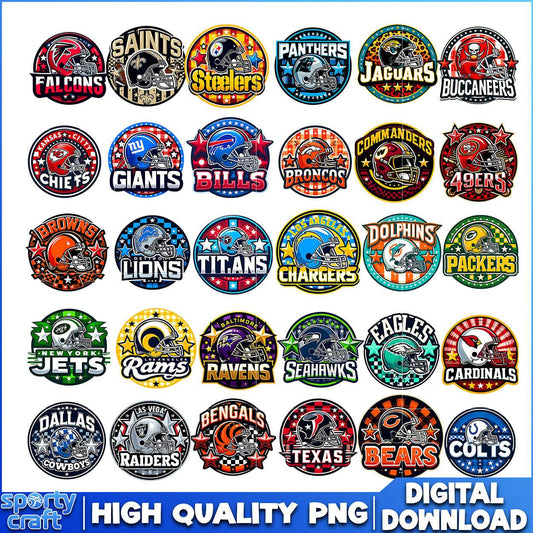 Custom Hemlet NFL Team Logos Bundle PNG, NFL Football PNG