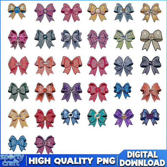 Rhinestone Bow NFL Team Bundle PNG, NFL Football PNG, nfl logo png