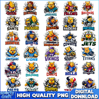 Winnie the Pooh NFL Football PNG Bundle, NFL Teams PNG, nlf logo png