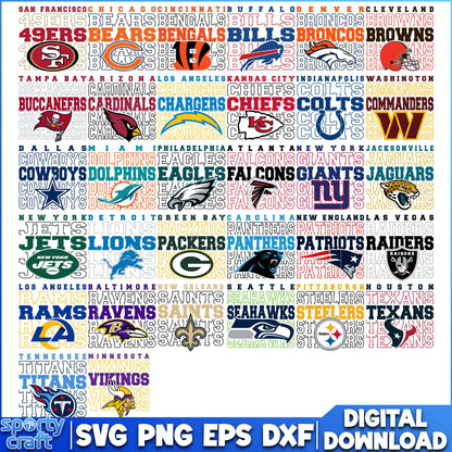 Logos NFL Football Bundle SVG, NFL Teams SVG, super bowl svg