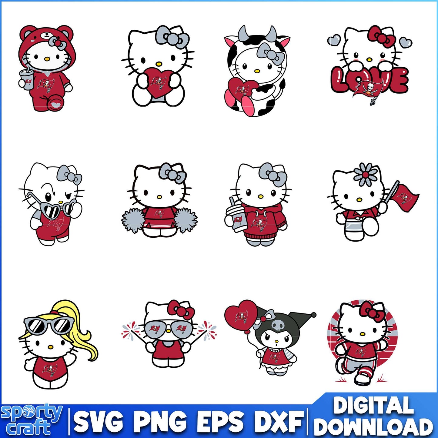 Hello Kitty Buccaneers SVG Bundle, Tampa Bay Buccaneers SVG, hello kitty sv