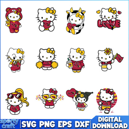 Hello Kitty Cardinals SVG Bundle, Arizona Cardinals SVG, nfl 2025 svg