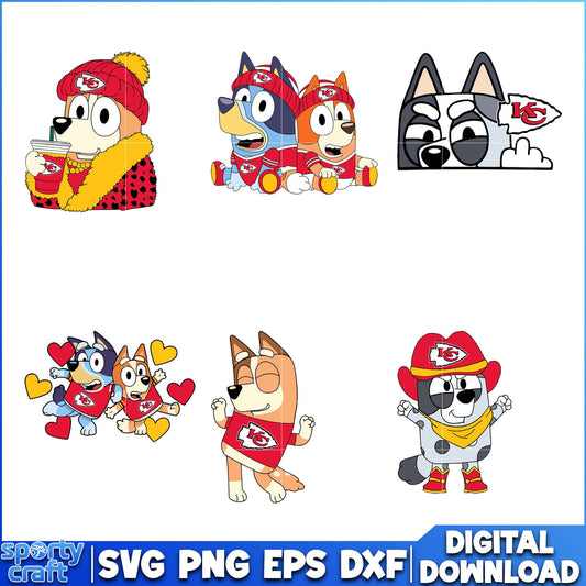 Bluey Dog Chiefs SVG Bundle, Kansas City Chiefs SVG, nfl 2025 svg