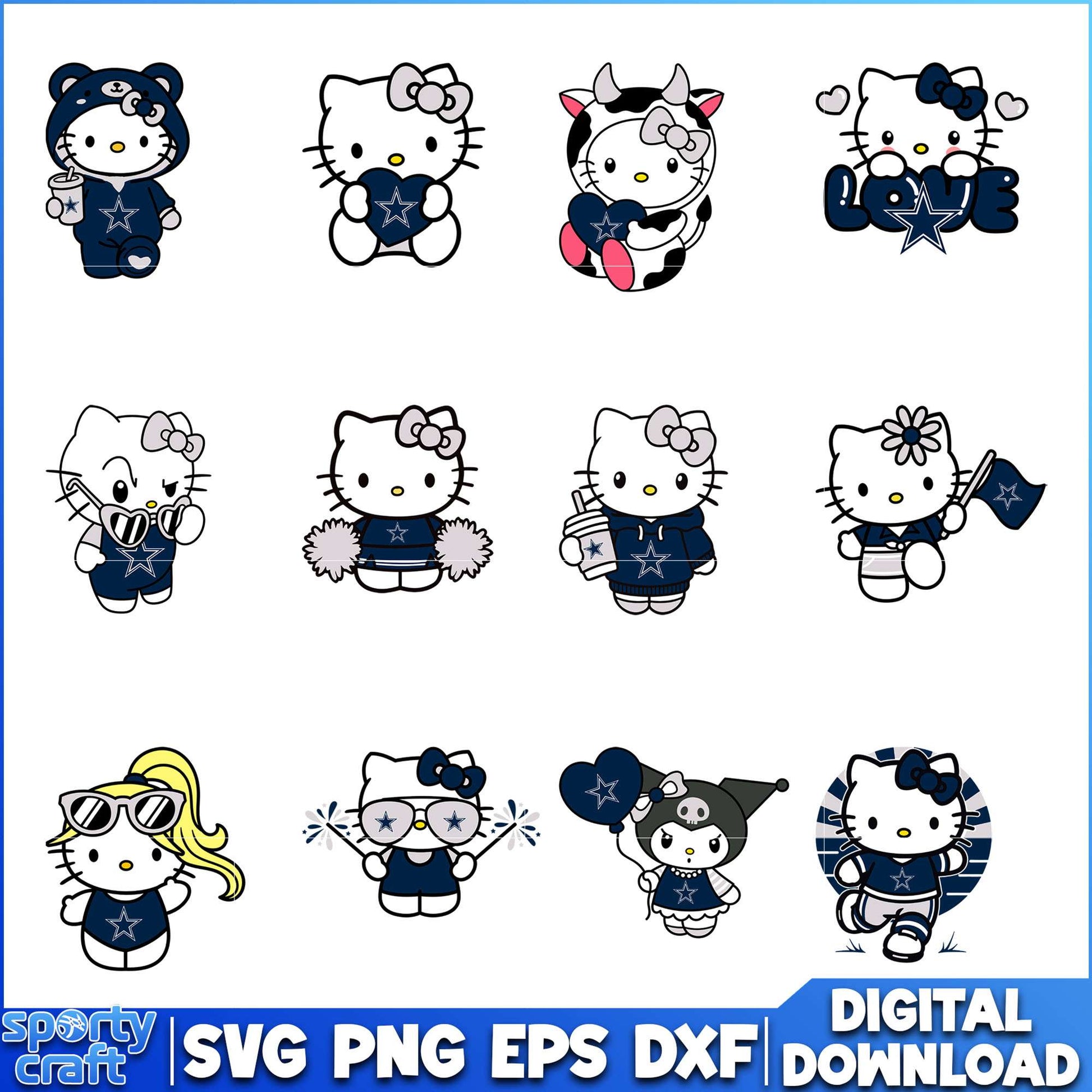 Hello Kitty Cowboys SVG Bundle, Dallas Cowboys SVG,  nfl 2025 svg