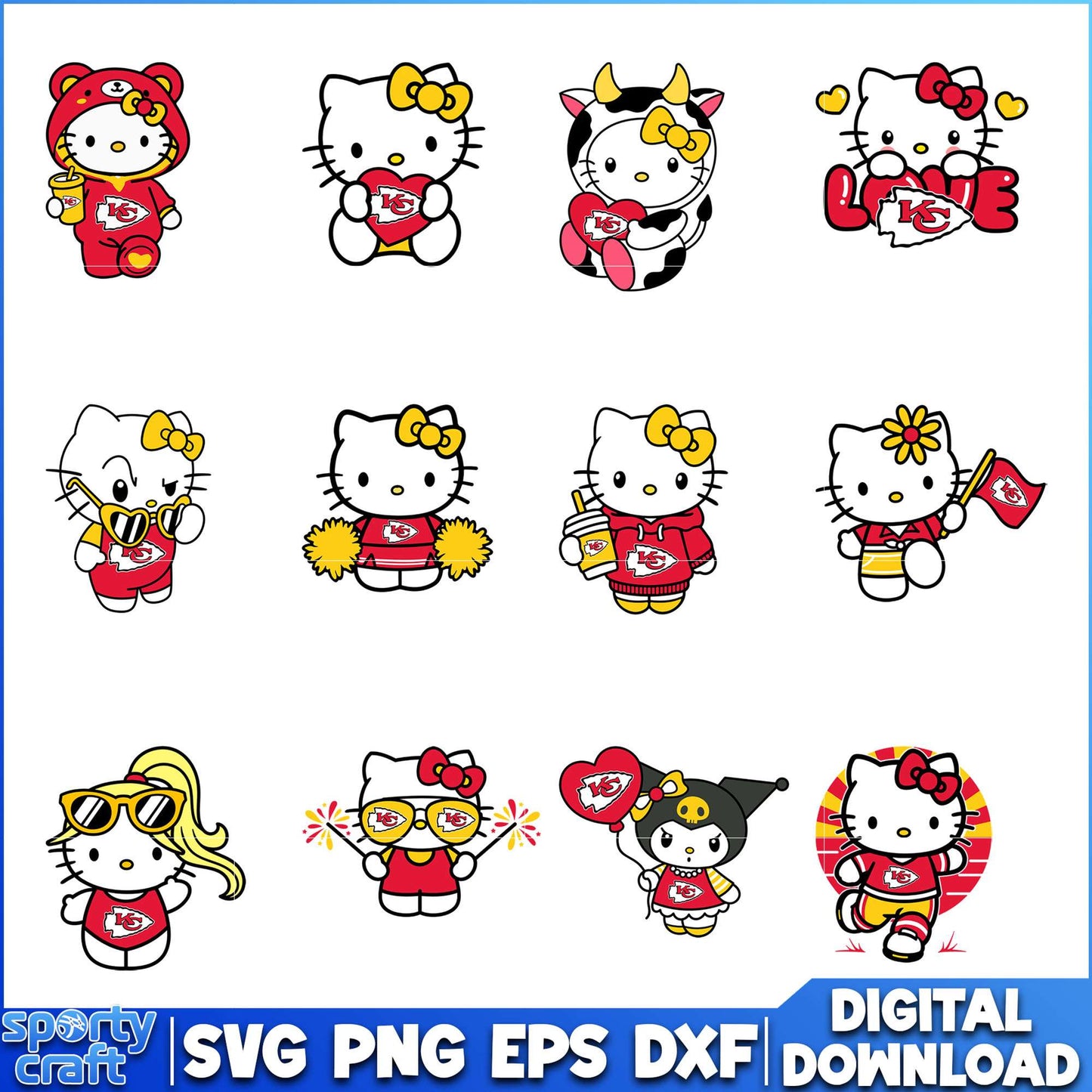 Hello Kitty Chiefs SVG Bundle, Kansas City Chiefs SVG, nfl svg
