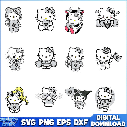 Hello Kitty Raiders svg Bundle, Las Vegas Raiders svg, nfl 2025 svg