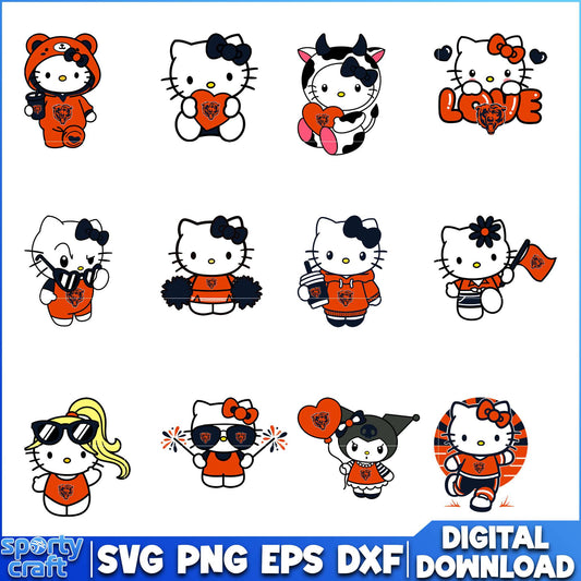 Hello Kitty Bears svg Bundle, Chicago Bears svg, nfl 2025 svg