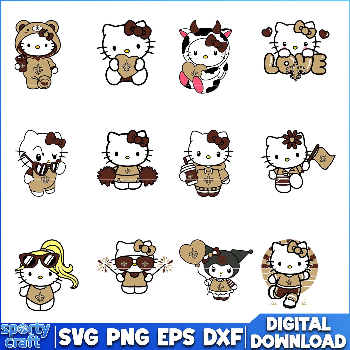 Hello Kitty Saints SVG Bundle, New Orleans Saints SVG, super bowl 2025 svg