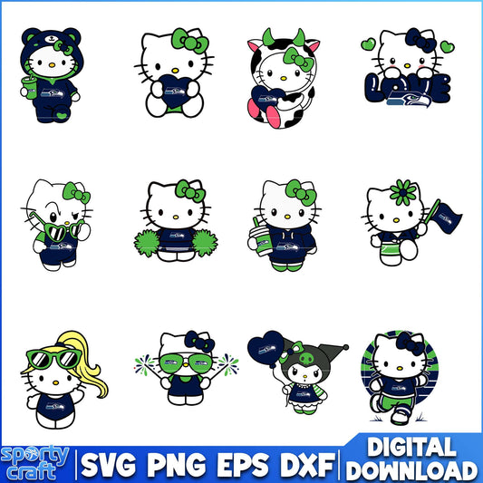 Hello Kitty Seahawks svg Bundle, Seattle Seahawks svg, nfl 2025 svg