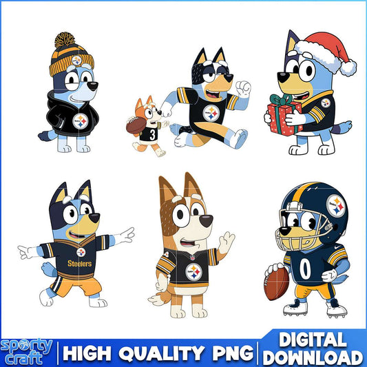 Bluey Dog Steelers PNG Bundle, Pittsburgh Steelers PNG, nfl season png